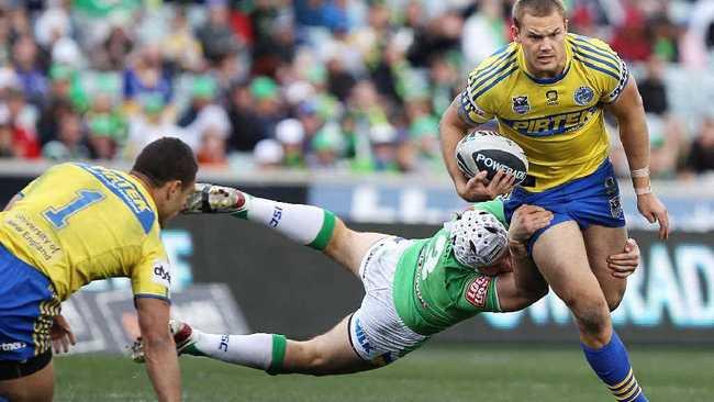 MAKING HIS MARK: Cheyse Blair in action for Parramatta against Canberra last season. Blair will line up in the centres for the Eels against the Gold Coast Titans at Skilled Park, Robina, on Sunday night. Picture: GETTY IMAGES