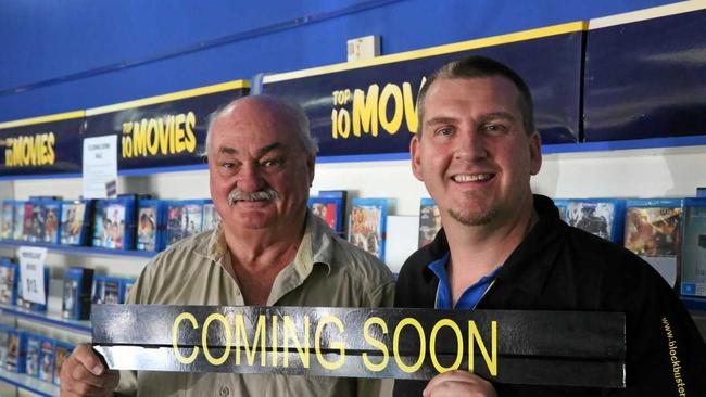 VIDEO DRAMA:  Local investor Peter Fife (LEFT) along with store manager David Kendall (RIGHT) have saved Gympie's beloved video store from closure. Picture: Rowan Schindler