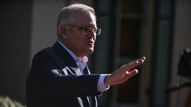 Prime Minister Scott Morrison speaks at a media conference in Sydney on Sunday. Picture: NCA NewsWire / Flavio Brancaleone