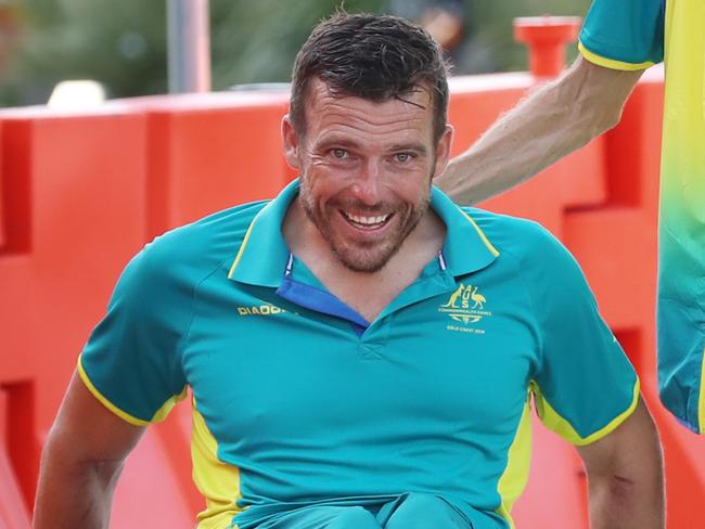 2018 Commonwealth Games on the Gold Coast in QLD. The Closing Ceremony flag bearer announcement at the Athletes Village. Retiring gold medal wheelchair marathon champion Kurt Fearnley is the flag bearer. Steve Moneghetti.  Picture: Alex Coppel.