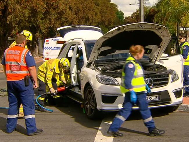 Emergency crews had to cut him free from the wreck. Picture: Rob Quee