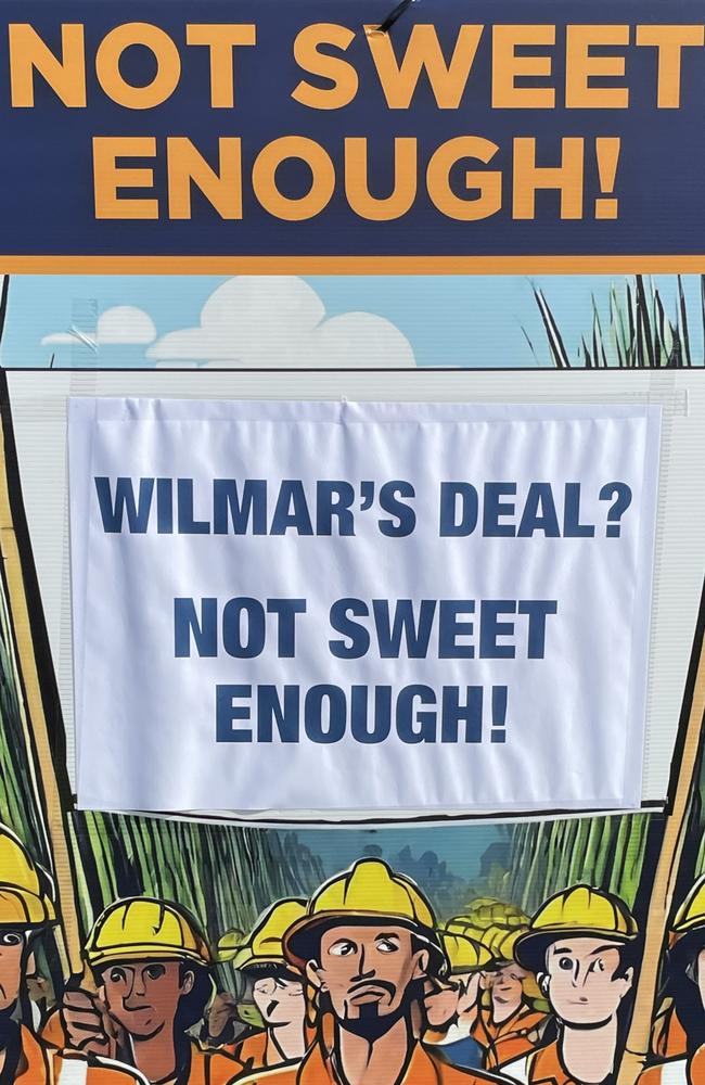 The slogan 'not sweet enough' is in reference to Wilmars offer of a pay increase that workers felt wasn't up to scratch. Photo: Fergus Gregg