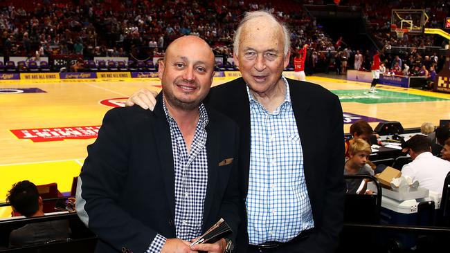 NBL owner Larry Kestelman and billionaire Jack Cowin, the owner of league sponsor Hungry Jack's. Picture: Getty Images