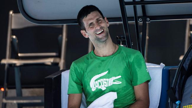 Novak Djokovic takes part in a practice session ahead of the Australian Open tennis tournament in Melbourne on January 13, 2022. Picture: Mike Frey / AFP