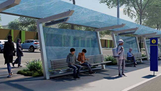 Artist's impression of the bus shelters at Korora interchange.