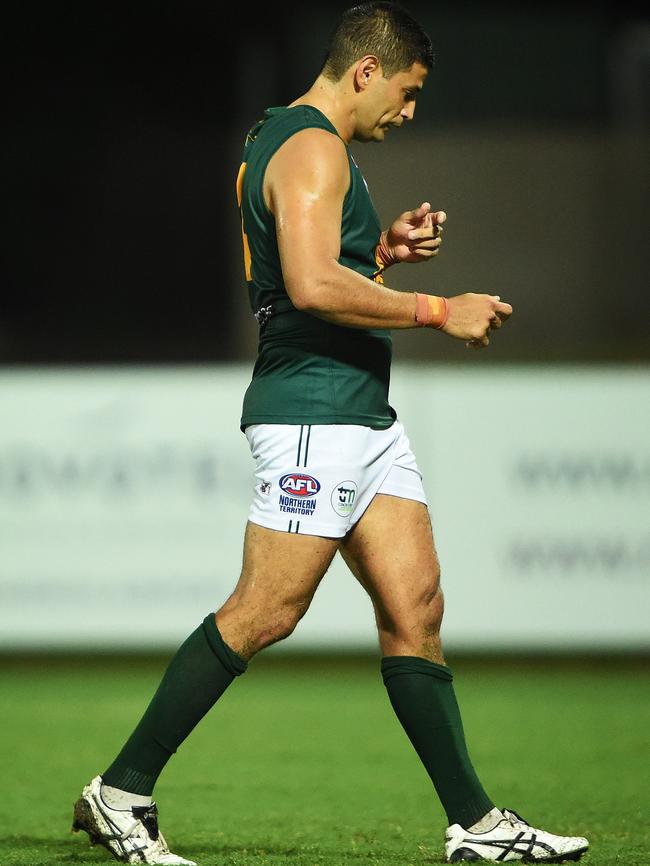 St.Mary's milestone man Iggy Vallejo walks off the ground after fulltime.