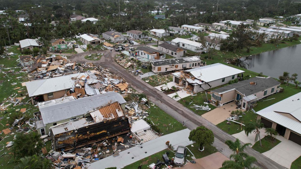 An aerial view shows destruction at the Spanish Lakes country club in Fort Pierce, Florida, in the aftermath of Hurricane Milton on October 10, 2024. Picture: John Falchetto/AFP