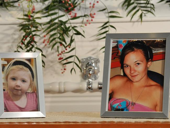 The casket of infant Khandalyce Pearce prior to the funeral for Khandalyce and her mother Karlie Pearce-Stevenson.