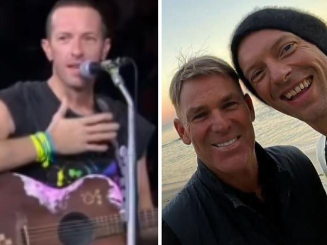 Coldplay's Chris Martin performed a heartfelt tribute to Shane Warne in Perth.