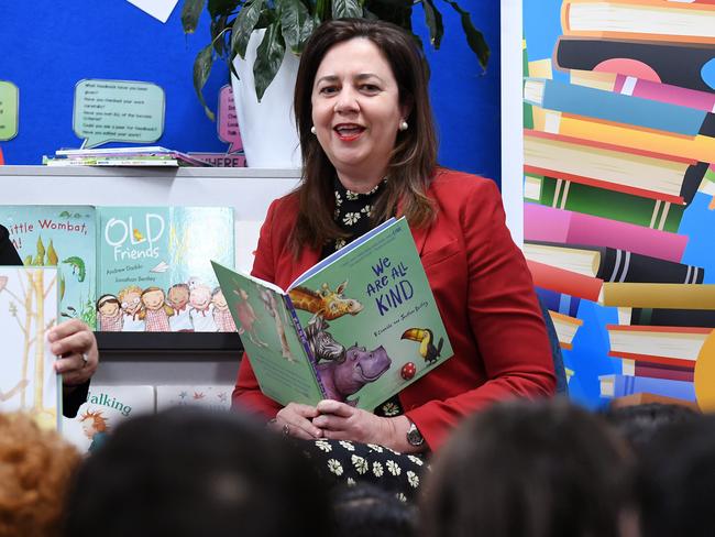 BRISBANE, AUSTRALIA - NewsWire Photos - MAY 19, 2021. Queensland Premier Annastacia Palaszczuk (right) and Education Minister Grace Grace read to year one students at the Brisbane Central State School, to officially launch the 2021 Premier's Reading Challenge.Picture: NCA NewsWire / Dan Peled