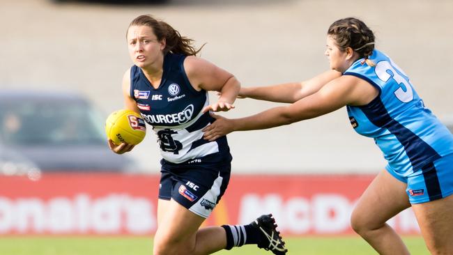 South Adelaide’s Lisa Whiteley (left) will play in the AFLW next year with Greater Western Sydney after getting selected at last week’s national draft. Picture: Nick Hook