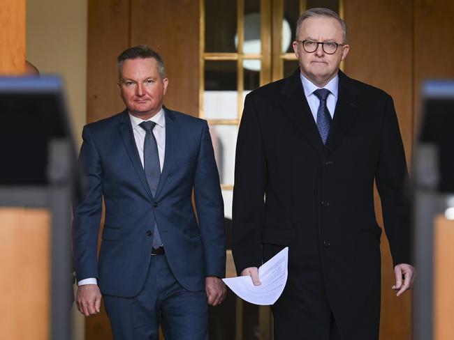 Energy Minister Chris Bowen, left, and Anthony Albanese. Picture: NewsWire / Martin Ollman