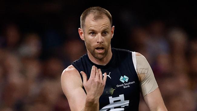 BRISBANE, AUSTRALIA - SEPTEMBER 07: Sam Docherty of the Blues in action during the 2024 AFL First Elimination Final match between the Brisbane Lions and the Carlton Blues at The Gabba on September 07, 2024 in Brisbane, Australia. (Photo by Michael Willson/AFL Photos via Getty Images)