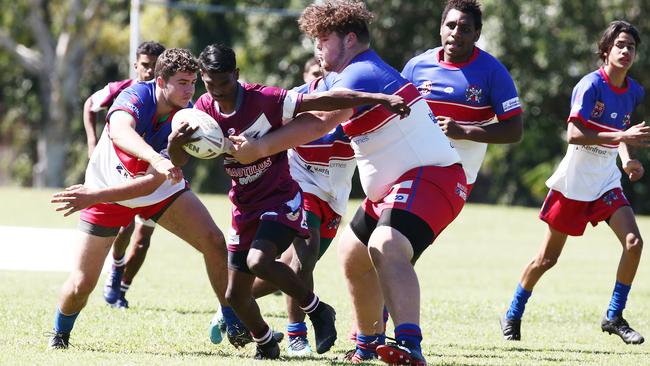 Yarrabah's Tabin Miller runs the ball in a 2019 Cairns District Rugby League (CDRL) Under 18s match between Ivanhoe Knights and Yarrabah Seahawks. PICTURE: BRENDAN RADKE