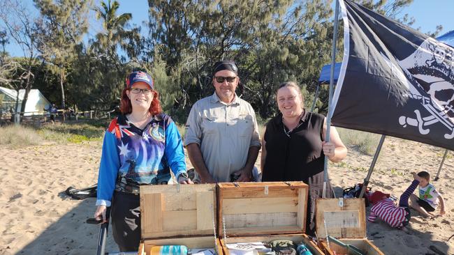 The winners of the Port Curtis Metal Detecting Social Club pirate treasure hunt (from left) Erin Perry, Brett Phillips and Kimberley Johnson. Picture :Rodney Stevens