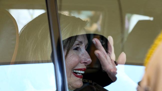 Nancy Pelosi on arrival at Kangra on Tuesday. Picture: AFP