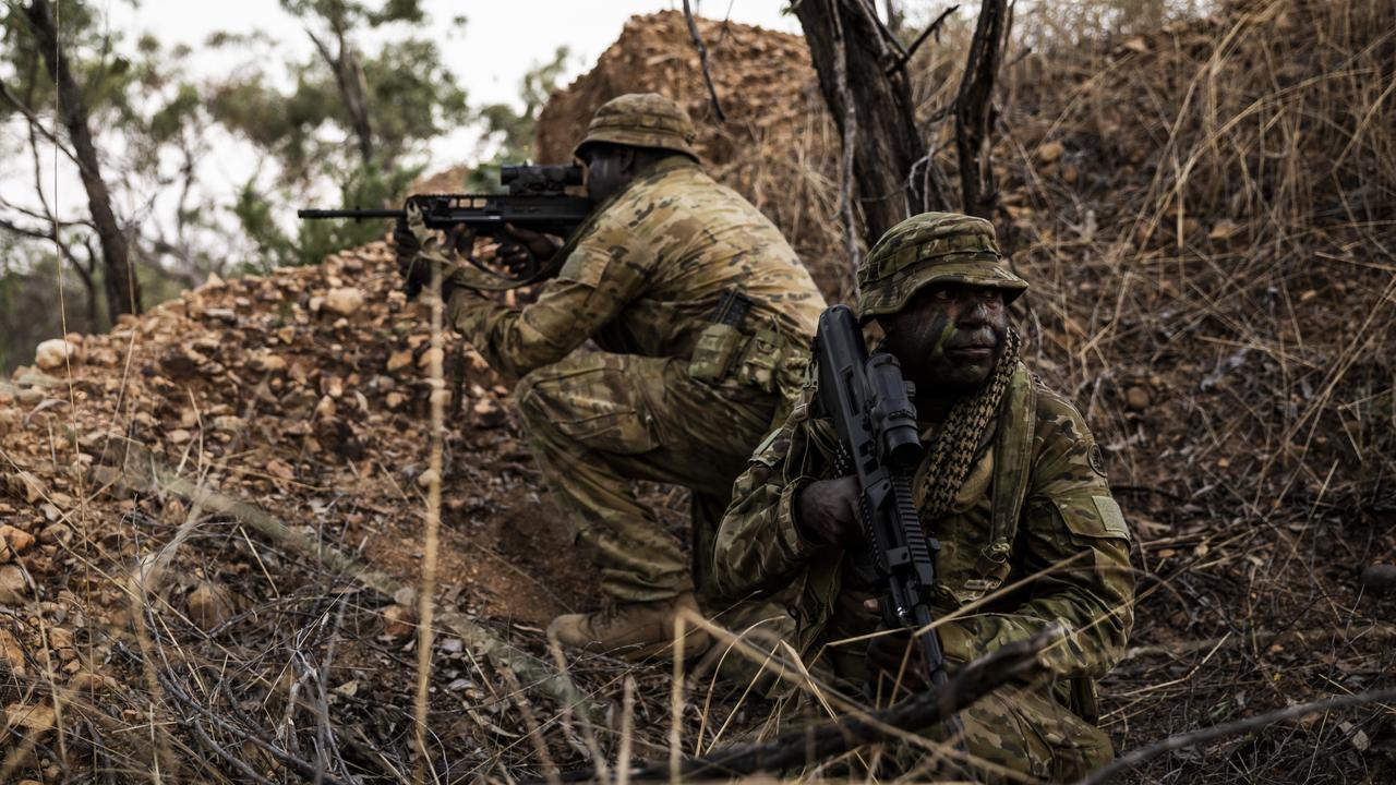 Private Peter Puruntatameri and Private Misman Kris during patrol. Picture: Dylan Robinson