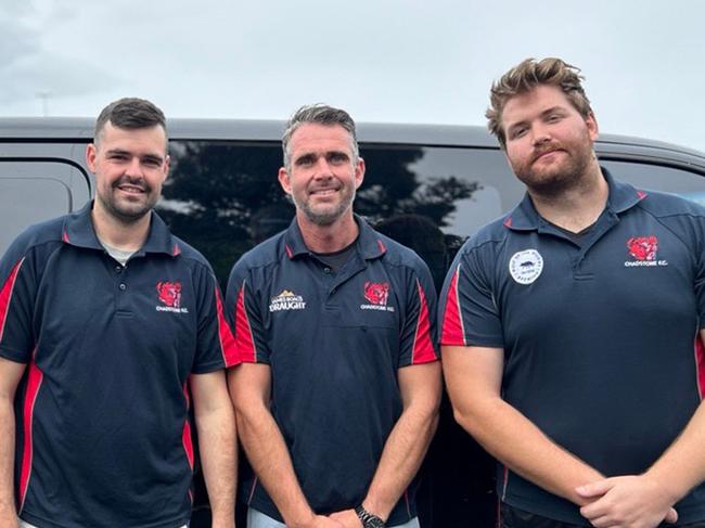 The Chadstone coaching staff of Jake Ricardo (reserves coach), Luke Nally (senior coach) and Angus Letzing (senior assistant).