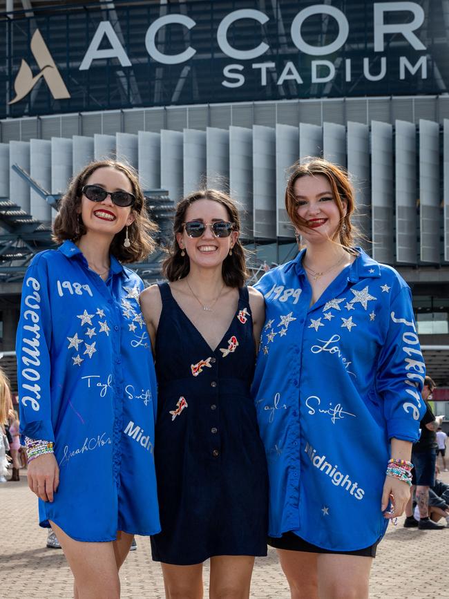 SYDNEY, AUSTRALIA - Daily Telegraph Photos February 26, 2024: Sophia, Fran and Willow at Taylor Swift's The Eras Tour concert held at Accor Stadium in Sydney. Picture: Christian Gilles