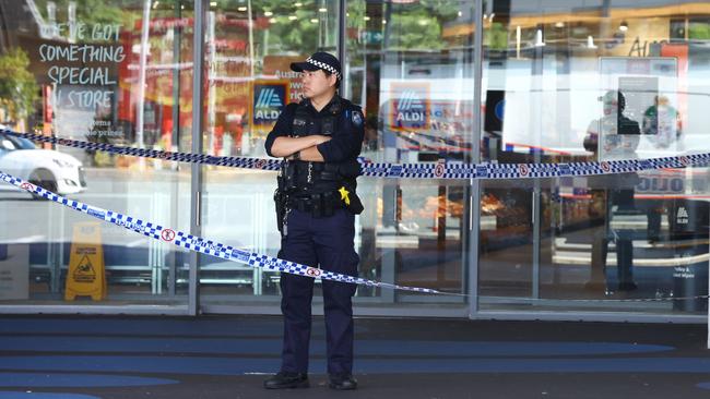 Police at the scene on Sunday. Picture Lachie Millard