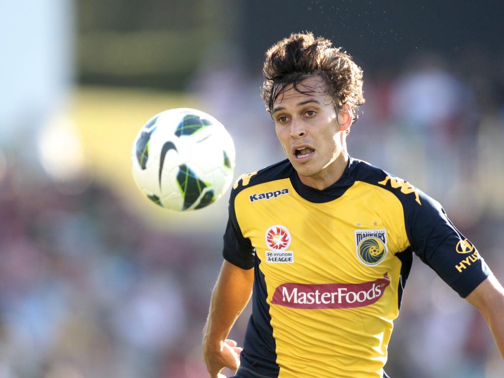 Trent Sainsbury eyes the ball during his first stint with the Central Coast Mariners. Picture: AAP Image/Quentin Jones