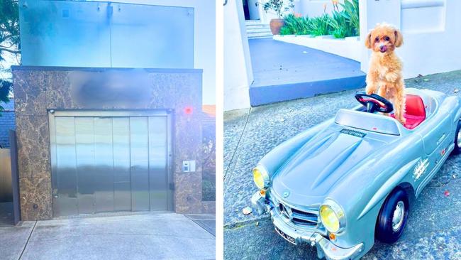 Check out these a-holes, the first who is a lucky SOB with a car lift, and the second (my puppy) who parks wherever he wants. Image: supplied