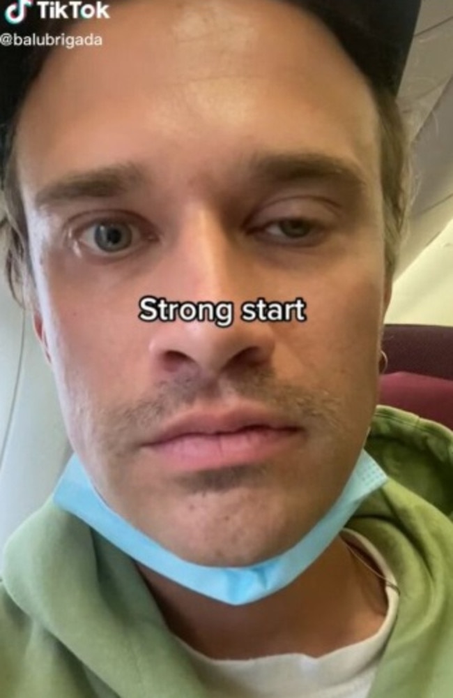 Meanwhile, a Kiwi musician, Henry Beasley, recently recorded himself reacting to a screaming baby on-board a 29-hour flight to Berlin. Picture: TikTok/balubrigada