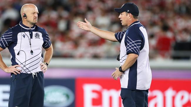 Scotland assistant Matt Taylor (right) is expected to join the Wallabies coaching team. Picture: Getty Images