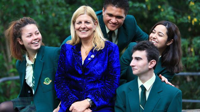 Claire Georgey (far left) with peers at Merrylands High School in 2014. Picture: Adam Taylor