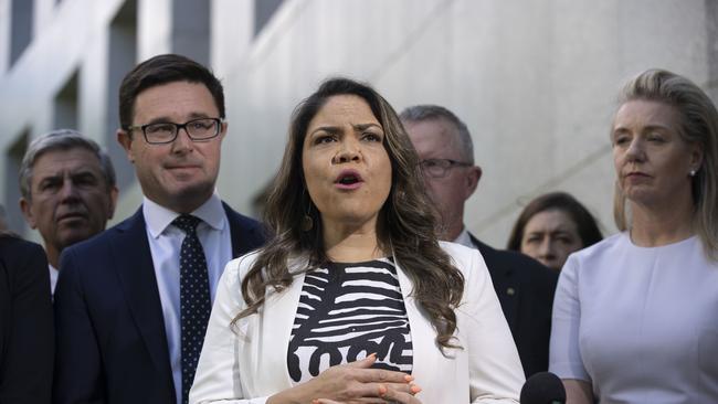 Leader of the Nationals David Littleproud and Jacinta Nampijinpa Price speak in opposition to the voice this week. Picture: NCA NewsWire / Gary Ramage