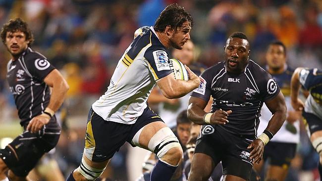 CANBERRA, AUSTRALIA - MAY 10: Sam Carter of the Brumbies heads to the try line to score a try during the round 13 Super Rugby match between the Brumbies and the Sharks at Canberra Stadium on May 10, 2014 in Canberra, Australia. (Photo by Mark Nolan/Getty Images)