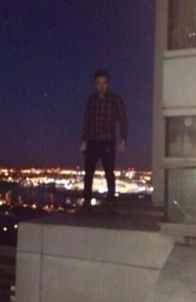 Liam Payne posted this photo of himself in 2014 standing on the balcony of his London apartment building. Picture: Twitter