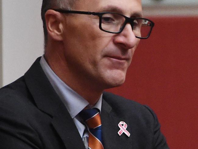 Greens leader Richard Di Natale and Labor Senator Katy Gallagher prior to the Australian Building and Construction Commission (ABCC) Bill committee stage in the Senate at Parliament House in Canberra, Wednesday, Nov. 30, 2016. (AAP Image/Mick Tsikas) NO ARCHIVING