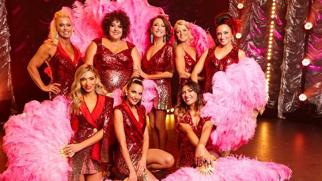 Seven's All New Monty: Ladies Night cast (L-R, clockwise): Lisa Kenny, Casey Donovan, Lynne McGranger, Simone Callahan, Georgie Parker, Ella Hooper, Rachael Finch and Nadia Bartel. Picture: Nick Wilson/Seven