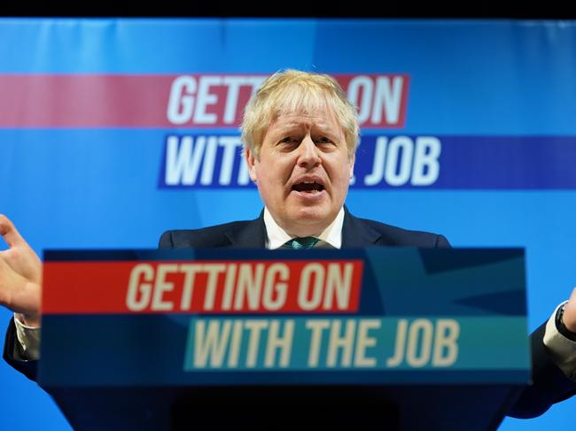 BLACKPOOL, ENGLAND Ã¢â¬â MARCH 19:  British Prime Minister Boris Johnson addresses delegates during the Conservative Party Spring Conference at Blackpool Winter Gardens on March 19, 2022 in Blackpool, England.  (Photo by Ian Forsyth/Getty Images)