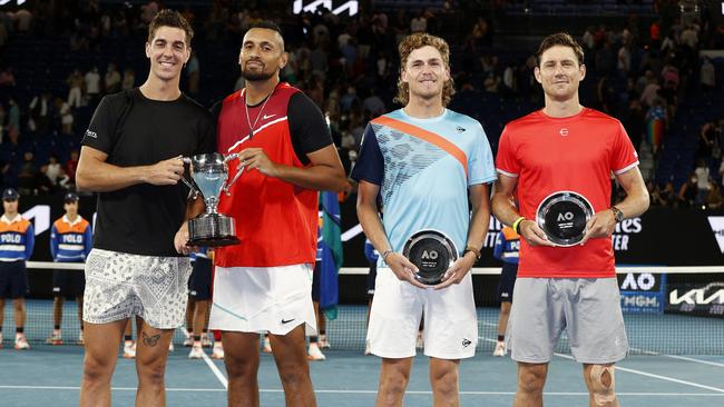 Matt Ebden (right) made the Australian Open doubles final with partner Max Purcell against Thanasi Kokkinakis and, Nick Kyrgio. Picture: Darrian Traynor/Getty Images