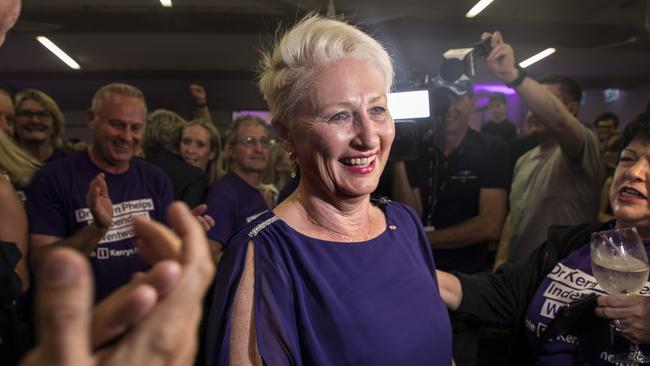 Independent candidate for Wentworth Kerryn Phelps at North Bondi Life Saving Club, on Saturday. Picture: AAP