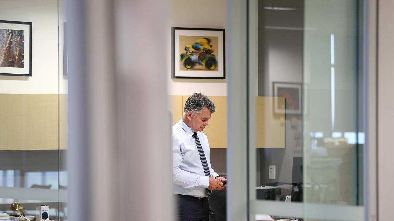 AAP Editor in chief Tony Gillies in his office before the AAP closure announcement on Tuesday. Picture: AAP Image/Dylan Coker