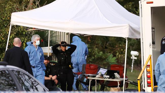 Police at the scene of the alleged murders in Coolidge Court, Stretton on Monday. Picture: Nigel Hallett