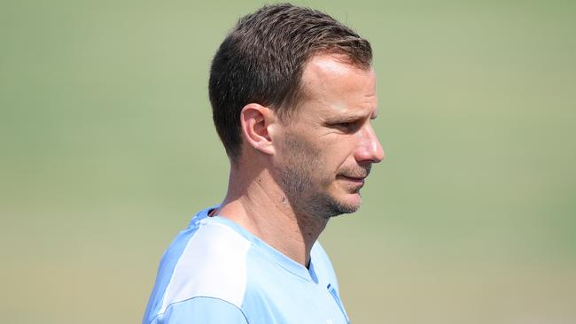 Sydney FC captain Alex Wilkinson training at Macquarie Park Sports Fields on Friday. Picture: AAP