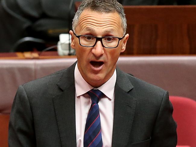 Greens Leader Senator Richard Di Natale speaking in the Senate Chamber at Parliament House in Canberra. Picture Kym Smith