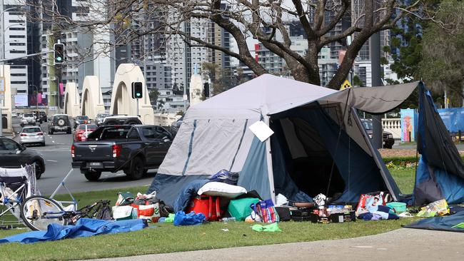 Homeless tents setup in E.E.McCormick Place, Brisbane. Picture: Liam Kidston