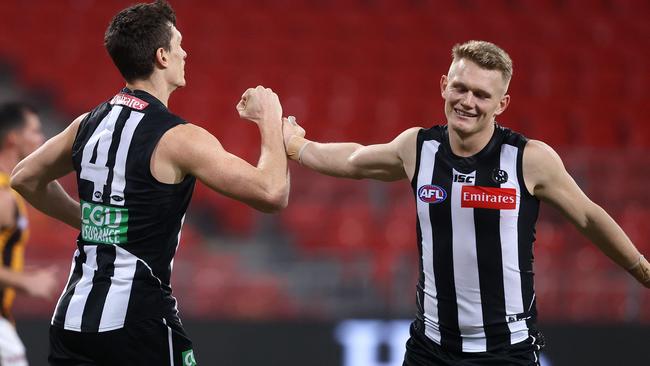 It’s been a hellish week for the Pies, but a win over the Hawks was a welcome tonic. Picture: Phil Hillyard