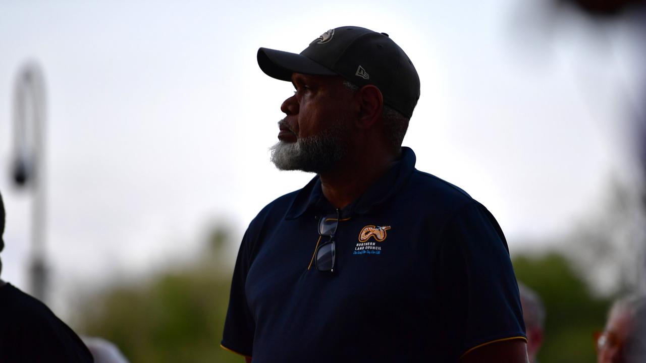 Northern Land Council chair Matthew Ryan joined hundreds of Top End residents gathered outside the NT Parliament on Wednesday for a vigil for Kumanjayi White, a 24-year-old Warlpiri man with a disability who died after being restrained by police in the Alice Springs Coles. Picture: Zizi Averill