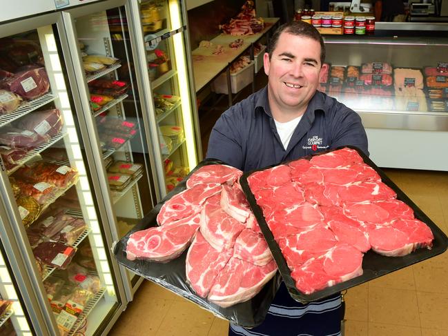 Dan Wallace runs Your Everyday Gourmet butcher shop in Wangaratta and is struggling to keep up with demand for mince, suasages and chicken breast. Picture: ZOE PHILLIPS