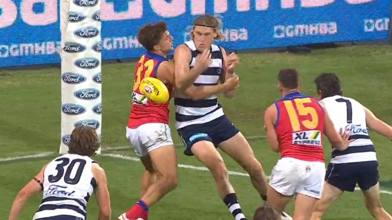 Did the Lions deserve a free kick? Picture: Fox Footy