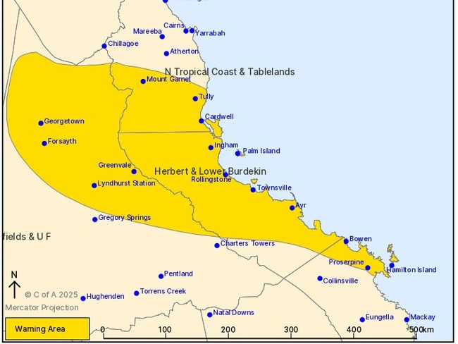 Severe weather warning area for North Queensland on Tuesday. Picture: BOM.