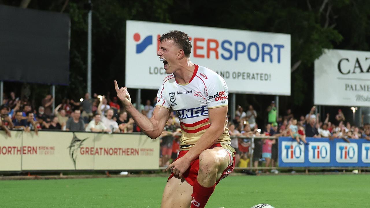 Jack Bostock starred for the Dolphins, scoring a hat-trick as the Dolphins dominated Parramatta in the second half. Picture: Getty Images