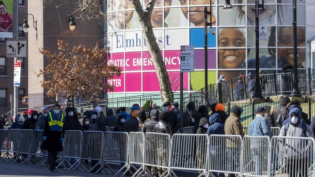 People line up outside Elmhurst Hospital Center, in the borough of Queens, to be tested for the coronavirus. Picture: AP