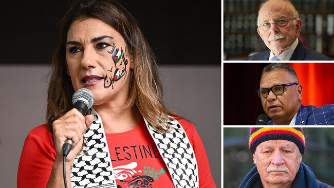 Clockwise from above: Senator Lidia Thorpe at a Free Palestine rally in Melbourne in November; Mark Leibler; Sean Gordon; and Michael Mansell. Pictures: Tertius Pickard / NCA NewsWire, AAP, Valeriu Campan